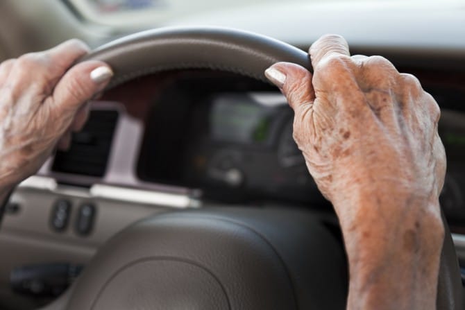 The risk of suffering serious injury in a car accident increases sharply beginning at age 70. 