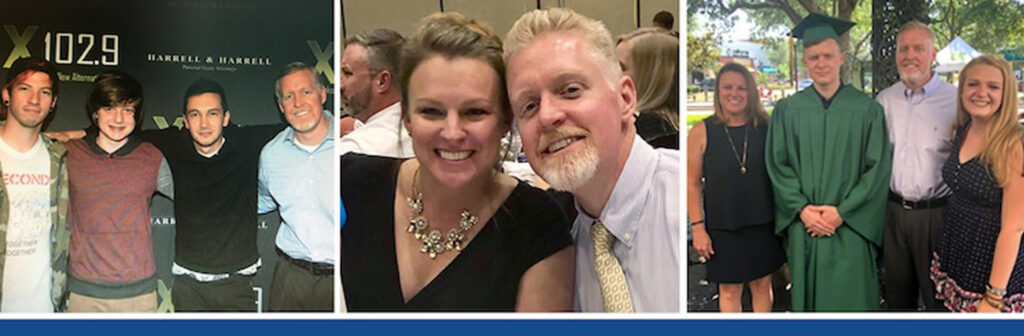 Men at Harrell and Harrell, couple smiling, family with graduate.