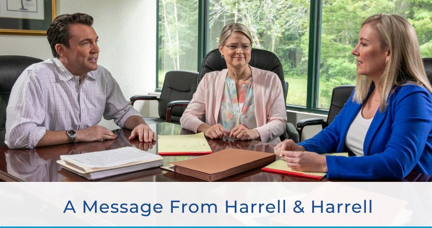 a message from Harrell and Harrell Personal injury attorneys