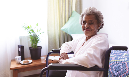 woman in nursing home wheelchair