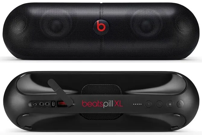 Front and back of Apple's Beats Pill XL speakers, recalled over a potential burn hazard.